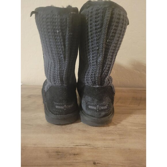Minnetonka Boots 86520 Womens Size 8 Black Knitted Suede Sherpa Lined Comfy - Picture 5 of 9